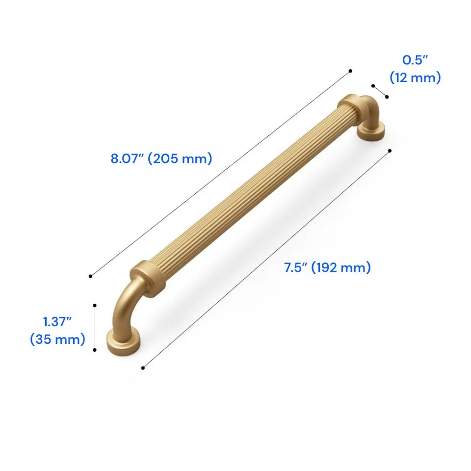 3" 5" 7.5" Fluted Cabinet D Pulls in Matte Black / Brushed Gold, Classic Kitchen Hardware