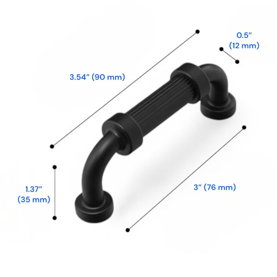 3" 5" 7.5" Fluted Cabinet D Pulls in Matte Black / Brushed Gold, Classic Kitchen Hardware