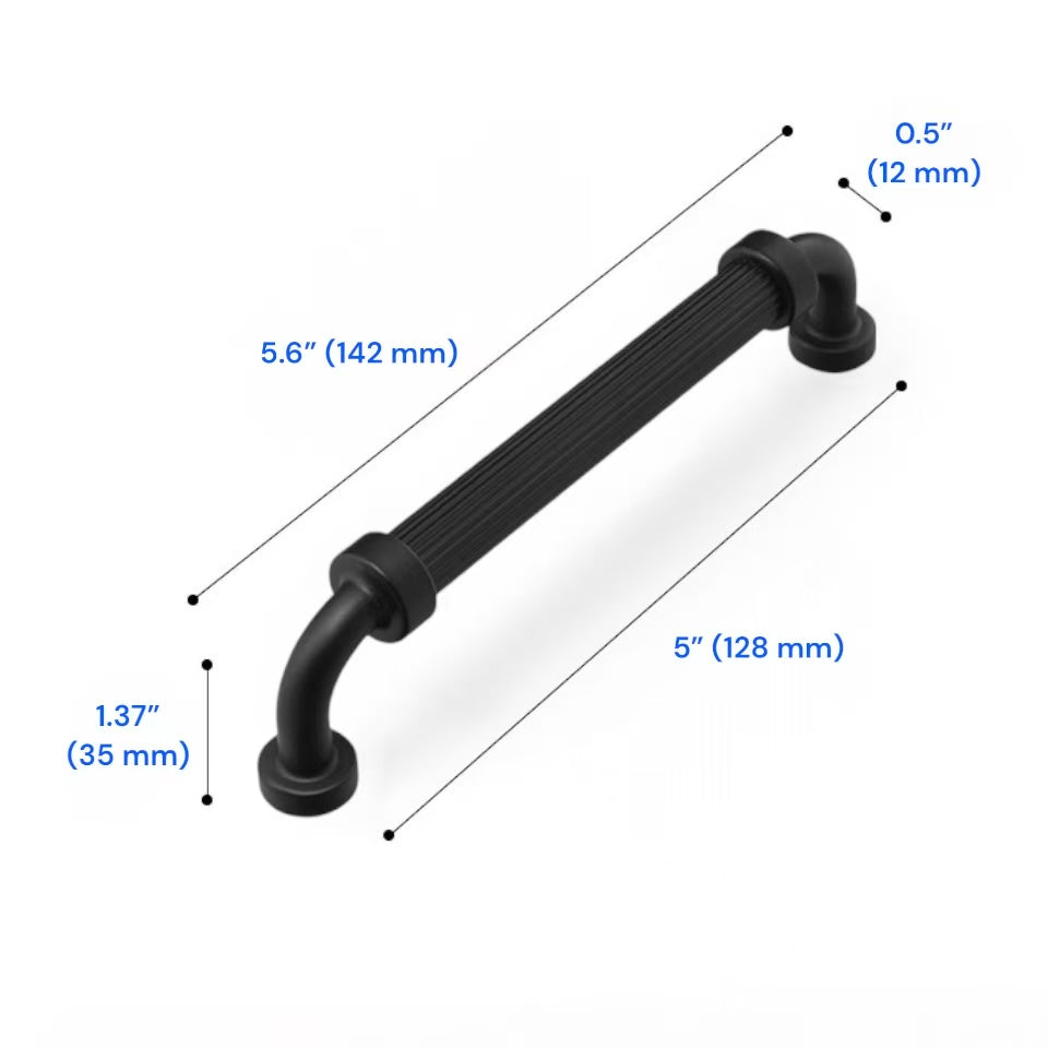 3" 5" 7.5" Fluted Cabinet D Pulls in Matte Black / Brushed Gold, Classic Kitchen Hardware