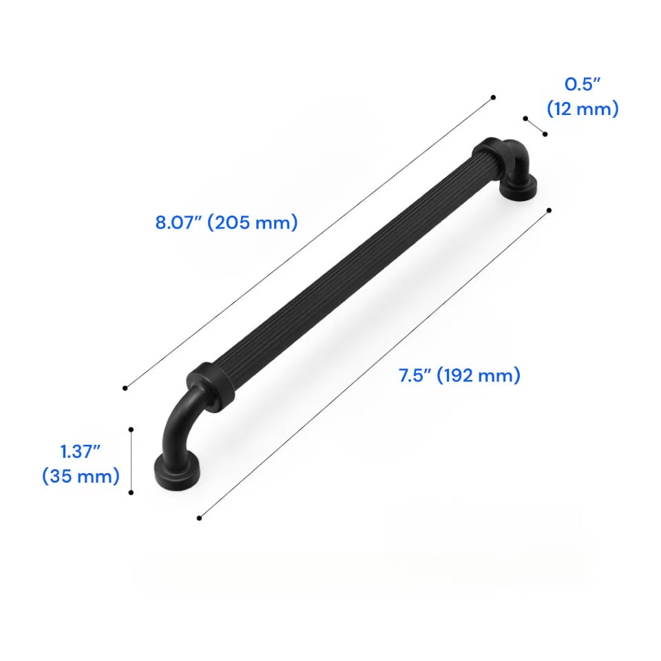3" 5" 7.5" Fluted Cabinet D Pulls in Matte Black / Brushed Gold, Classic Kitchen Hardware