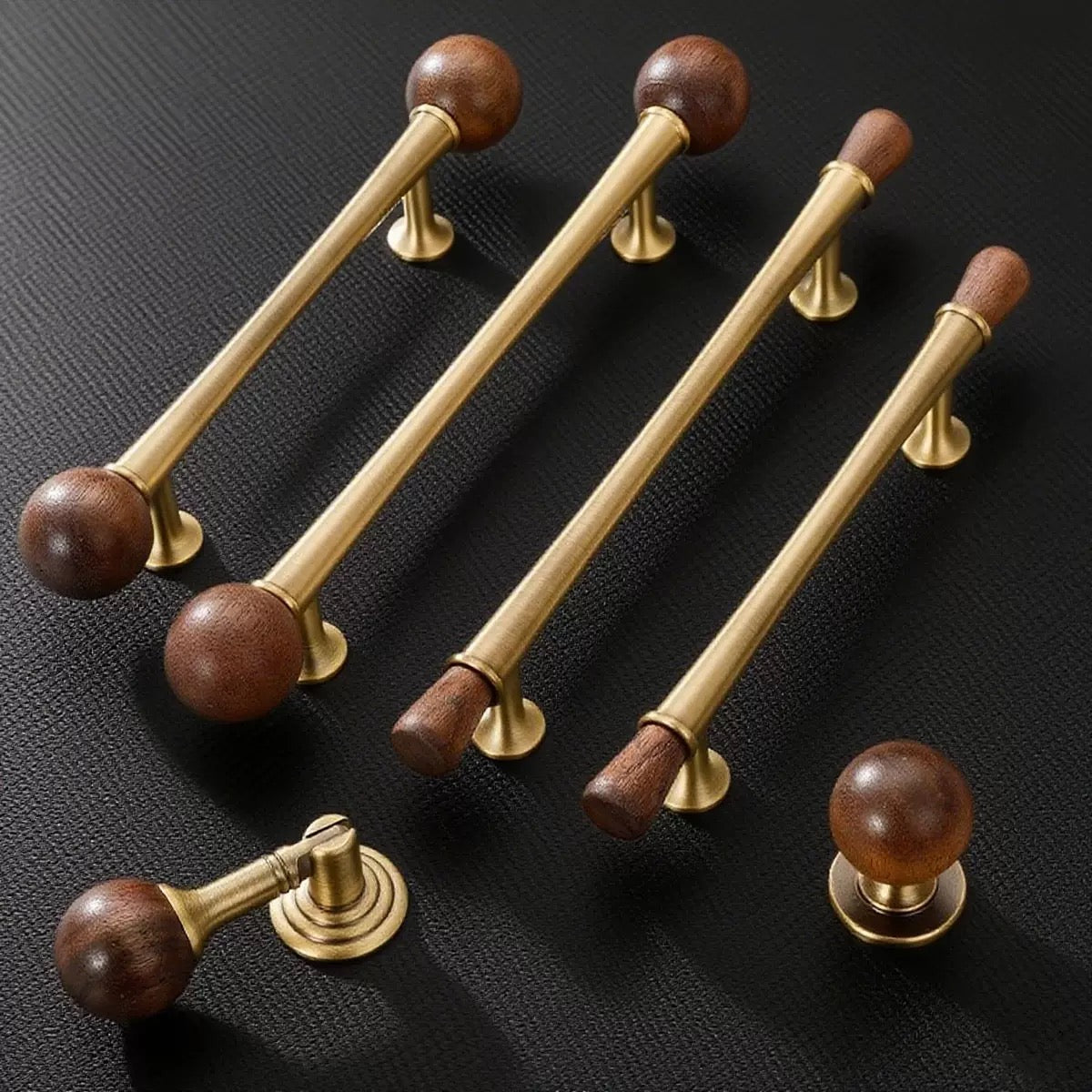 Walnut wood and brass muji style kitchen cabinet pulls
