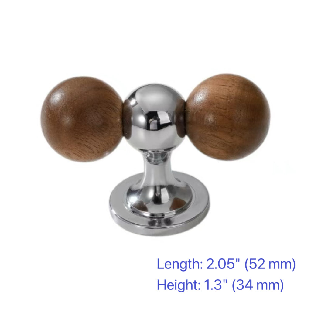Wood & Brass Drawer Handle, Pendant Walnut Cabinet Pull, Japandi Kitchen Hardware