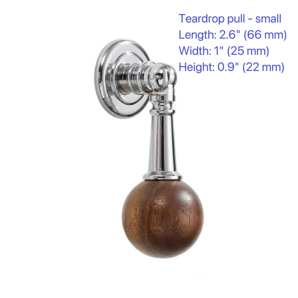 Wood & Brass Drawer Handle, Pendant Walnut Cabinet Pull, Japandi Kitchen Hardware