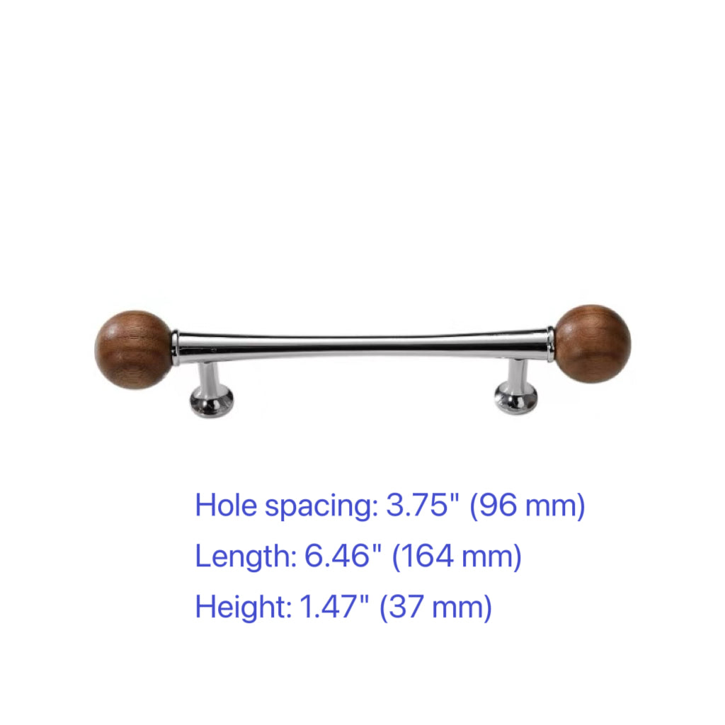 Wood & Brass Drawer Handle, Pendant Walnut Cabinet Pull, Japandi Kitchen Hardware