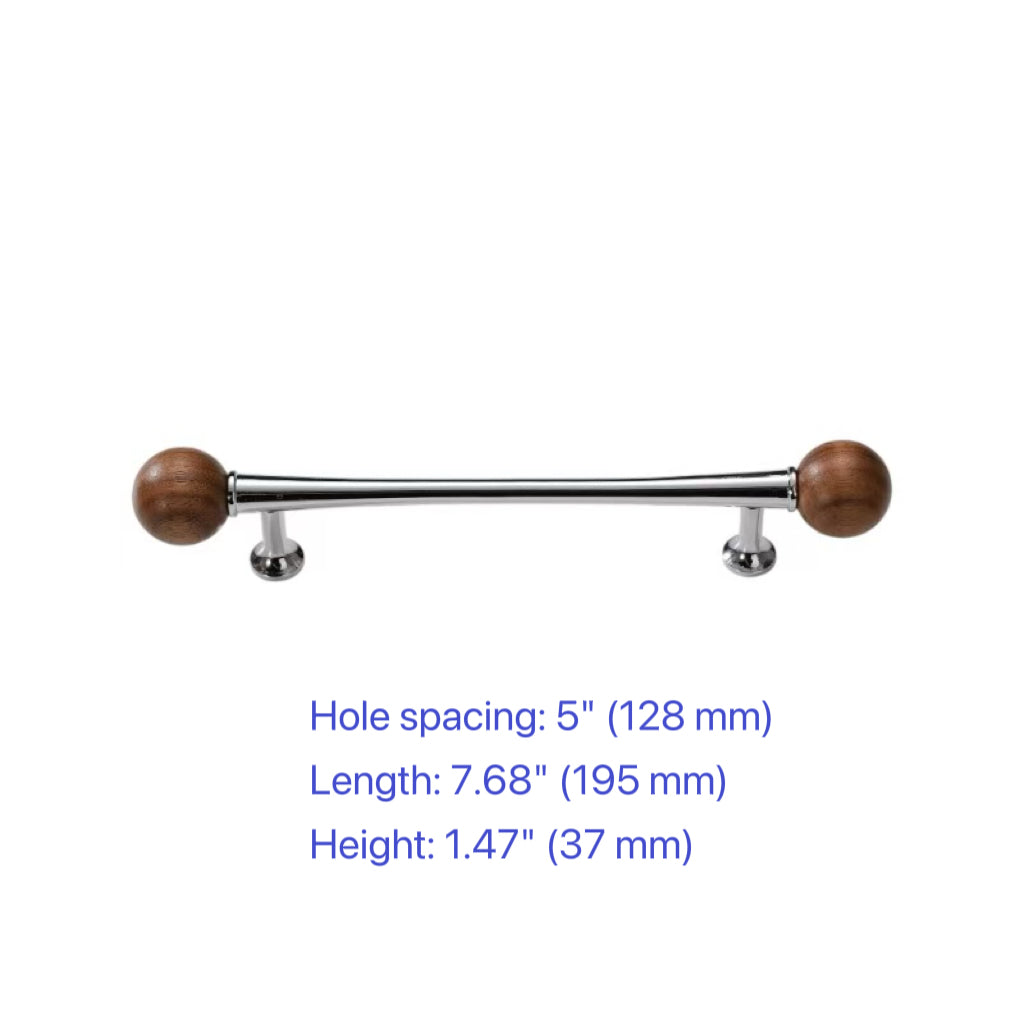 Wood & Brass Drawer Handle, Pendant Walnut Cabinet Pull, Japandi Kitchen Hardware