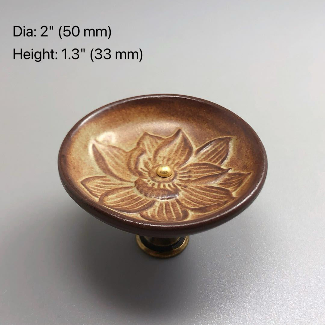 Ceramic Floral Cabinet Knob, Asian Inspired Drawer Pull, Art Deco Kitchen Hardware