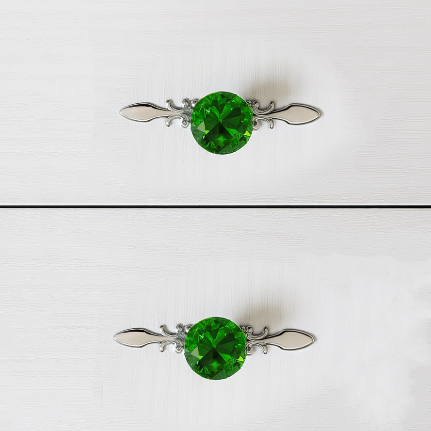 Green Glass Drawer Knobs with Backplate, Crystal Cabinet Pulls, Kitchen Hardware