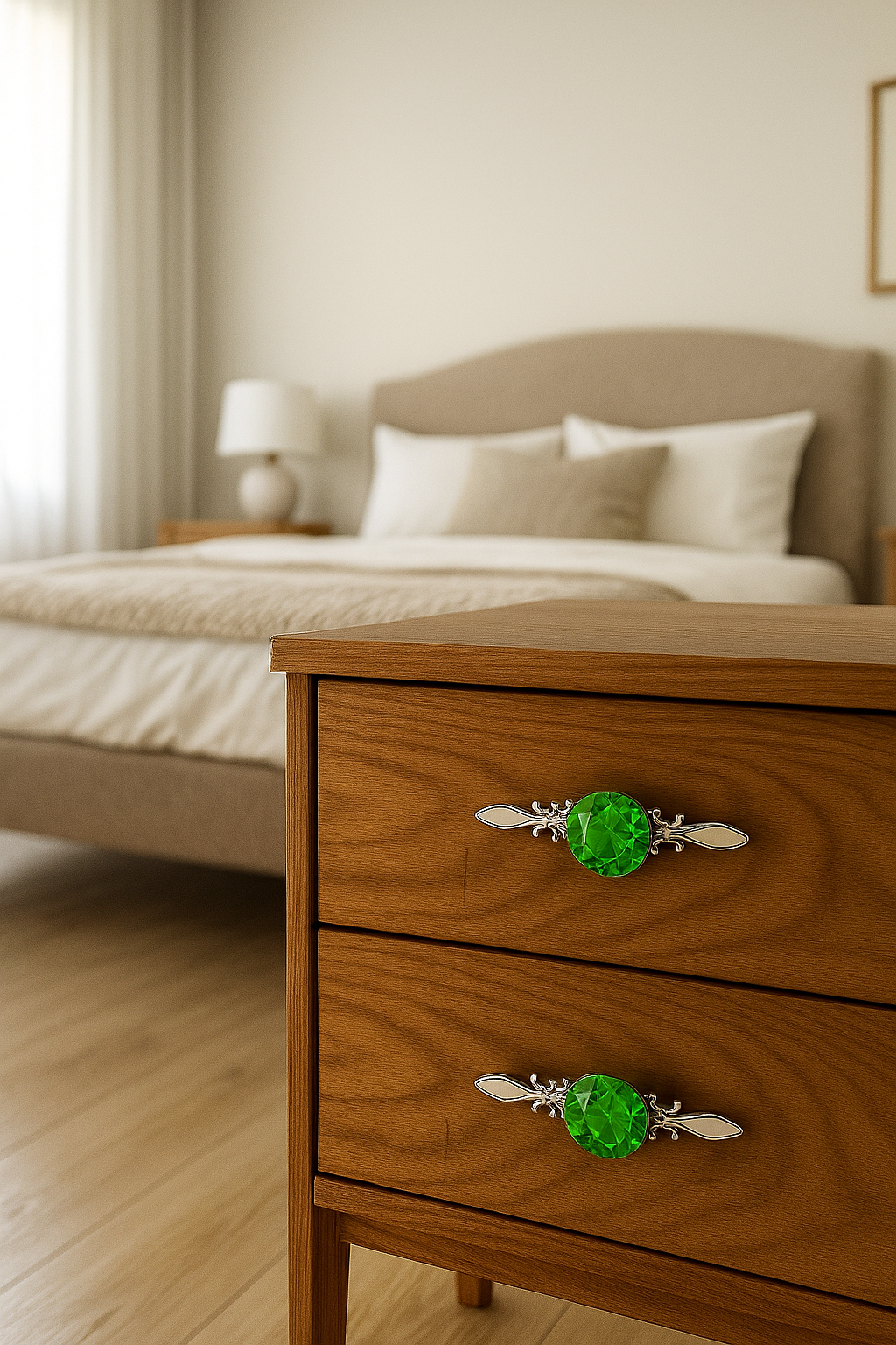 Green Glass Drawer Knobs with Backplate, Crystal Cabinet Pulls, Kitchen Hardware