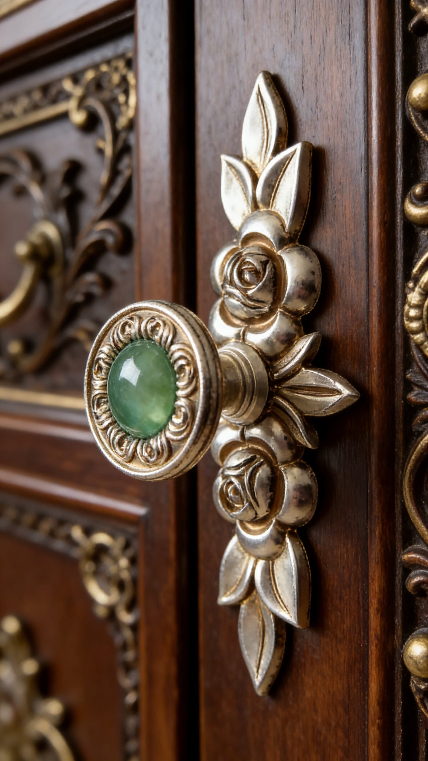 Shabby Chic Style Green Drawer Knobs with Antique Silver Backplate - LynnsHardware