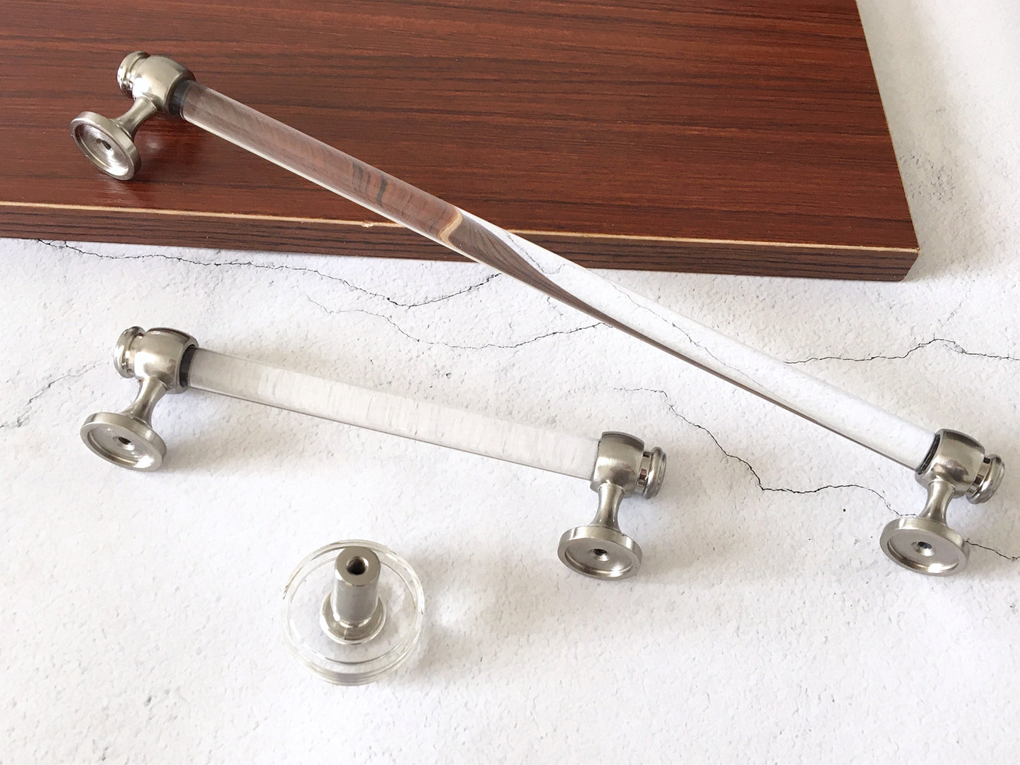 Acrylic Drawer Pulls, Lucite Cabinet Handles, Brushed Nickel Clear, Kitchen Hardware