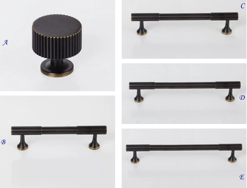 Brass Fluted Cabinet Bar Pull & Knob - 3.75" to 8.8"