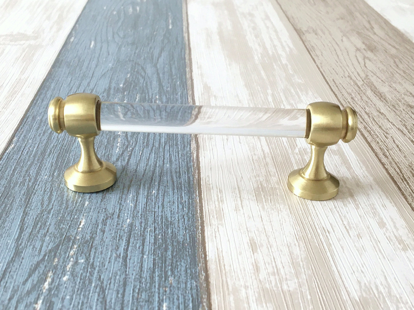 Acrylic Drawer Pulls, Lucite Cabinet Handles, Brushed Gold Clear, Kitchen Hardware