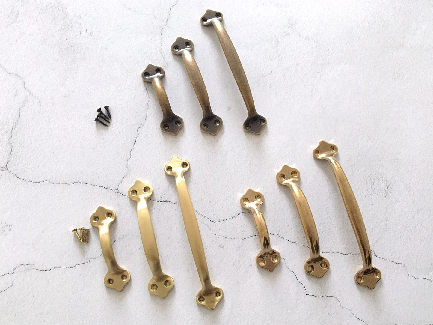 Brass Drawer Pulls, Front Screws, Unlaquered Brass, Brushed Gold, Antique Bronze