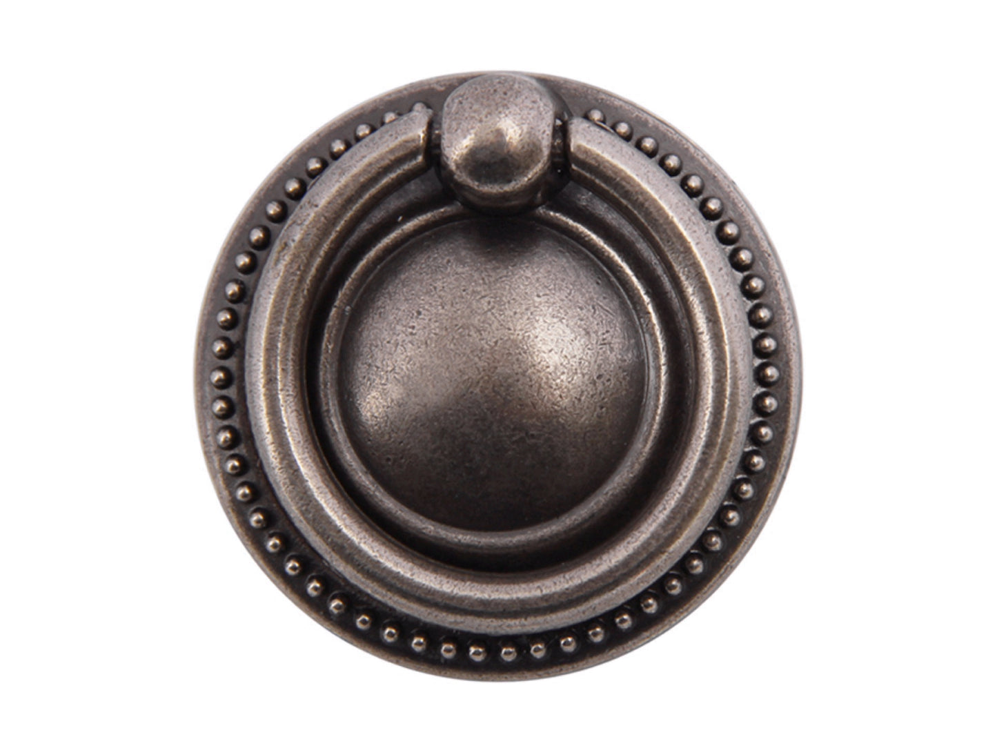 Drop Ring Drawer Pull with Backplate, Cabinet Knobs, Antique Pewter, 1.5" Diameter