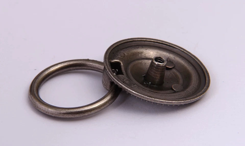 Drop Ring Drawer Pull with Backplate, Cabinet Knobs, Antique Pewter, 1.5" Diameter