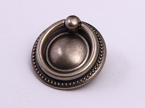 Drop Ring Drawer Pull with Backplate, Cabinet Knobs, Antique Pewter, 1.5" Diameter