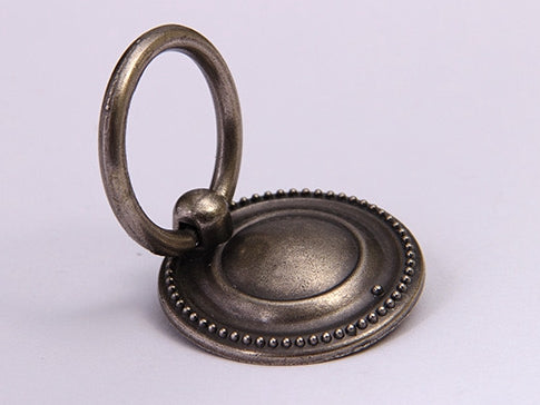 Drop Ring Drawer Pull with Backplate, Cabinet Knobs, Antique Pewter, 1.5" Diameter