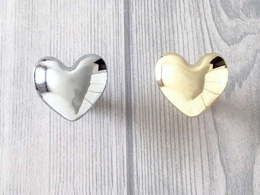 Heart Cabinet Knob, Baby Girls Dresser Drawer Pull, Polished Gold Chrome