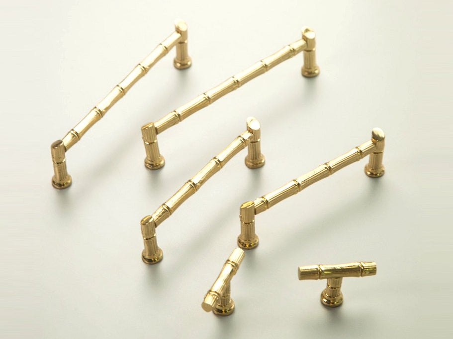 Polished Gold Bamboo Drawer Pulls, Kitchen Cabinet Hardware
