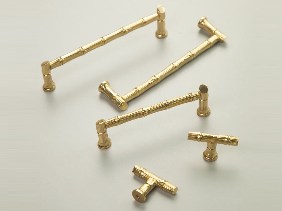 Polished Gold Bamboo Drawer Pulls, Kitchen Cabinet Hardware