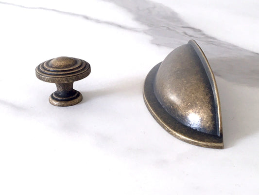 3" Centers Antique Bronze Cup Drawer Pull & Cabinet Knob - Retro/Rustic