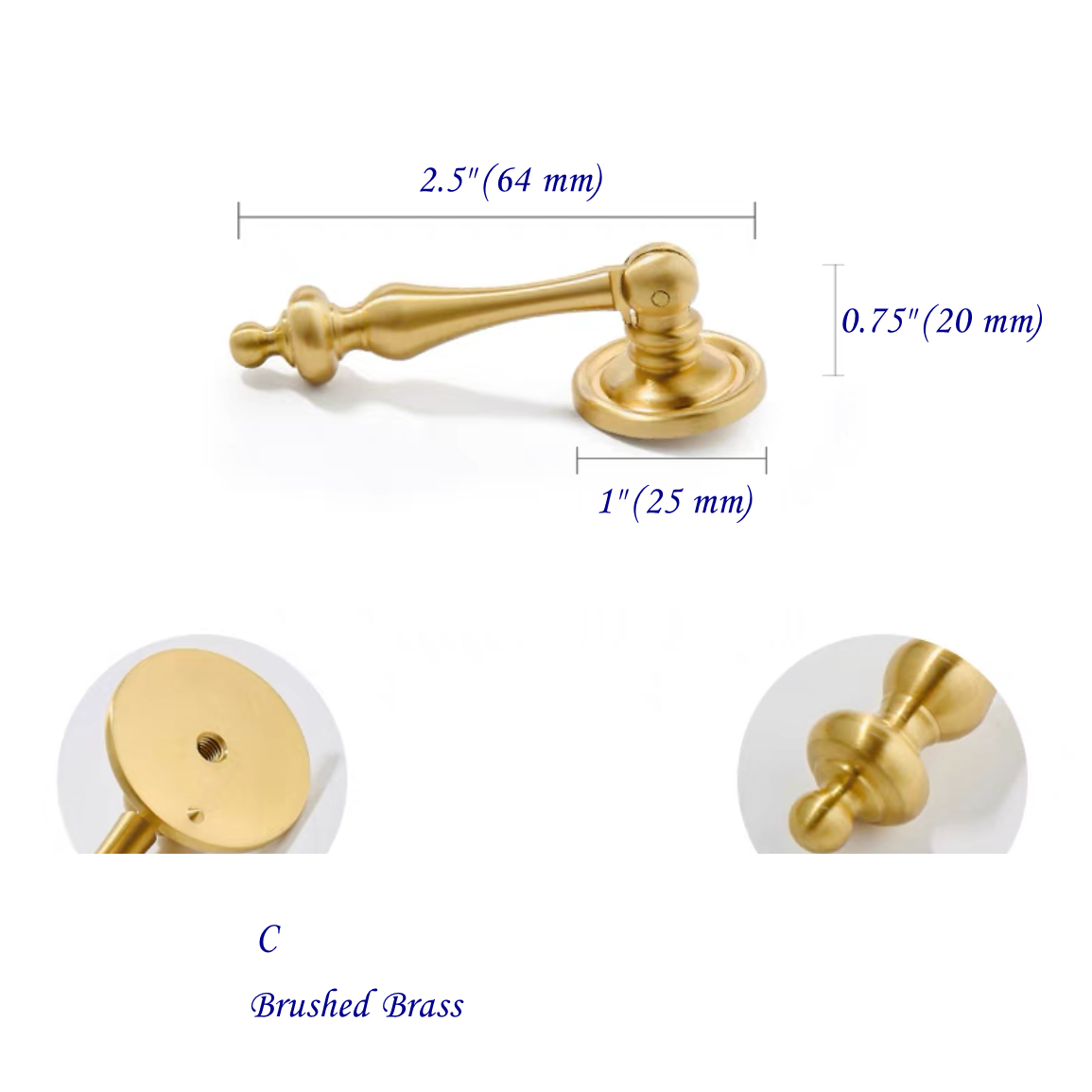 Brass Pendant Teardrop Drawer Pull - Brushed Gold/Polished Chrome