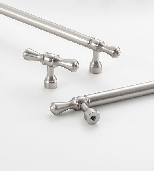 Solid Brass Euro Cabinet Bar Handle & T Knob - Brushed Nickel Steel