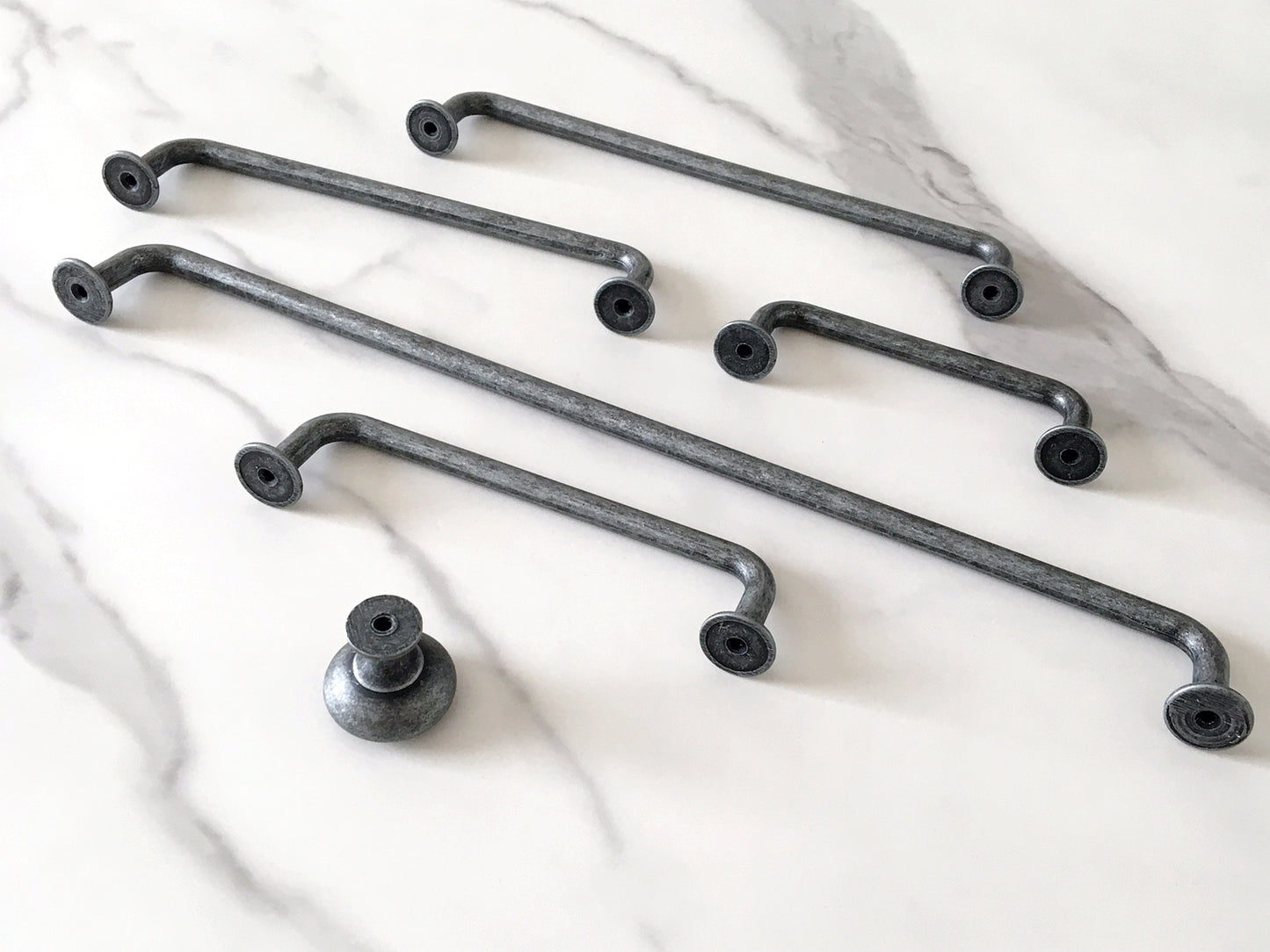 Pewter Cabinet Pull Handles, Wardrobe Door Pulls Slim Simple, Rustic Kitchen Hardware