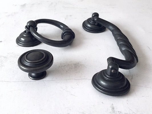 4.5" Swing Bail Drawer Handle & Drop Ring Pull - Antique Black