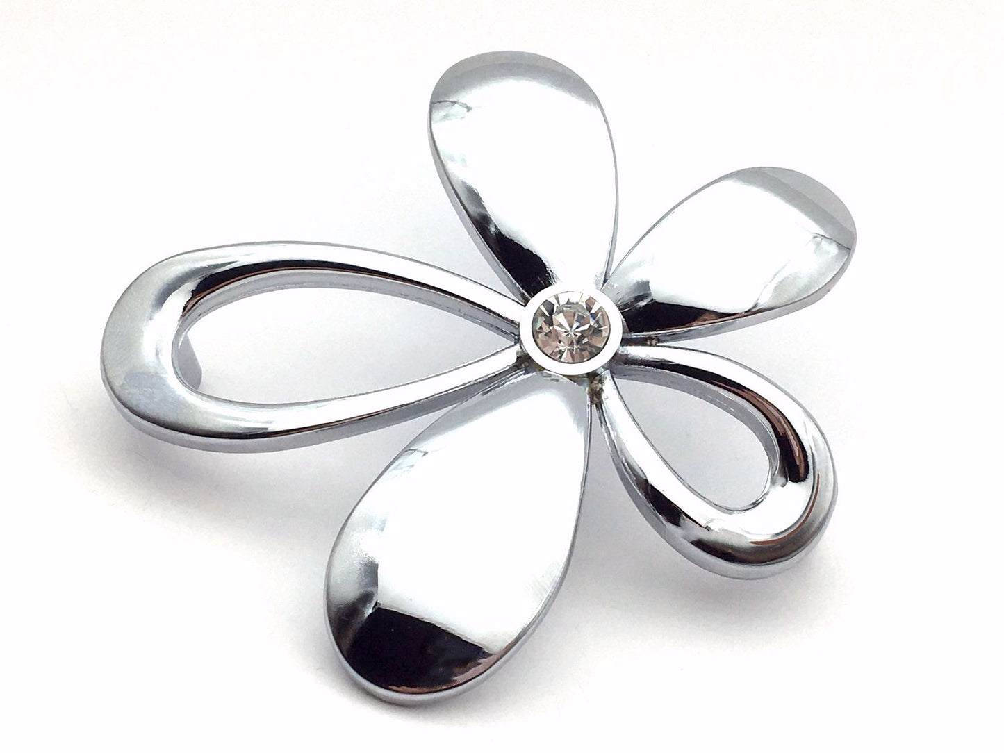 2.5" Centers Floral Drawer Pull with Rhinestone, 64 mm Holes, Polished Chrome