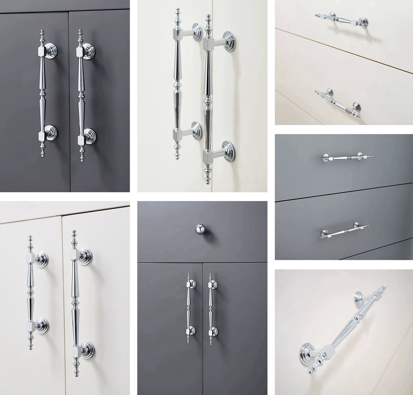 Polished Chrome Brass Cabinet Bar Handles, Ball Knobs, Contemporary Kitchen Hardware