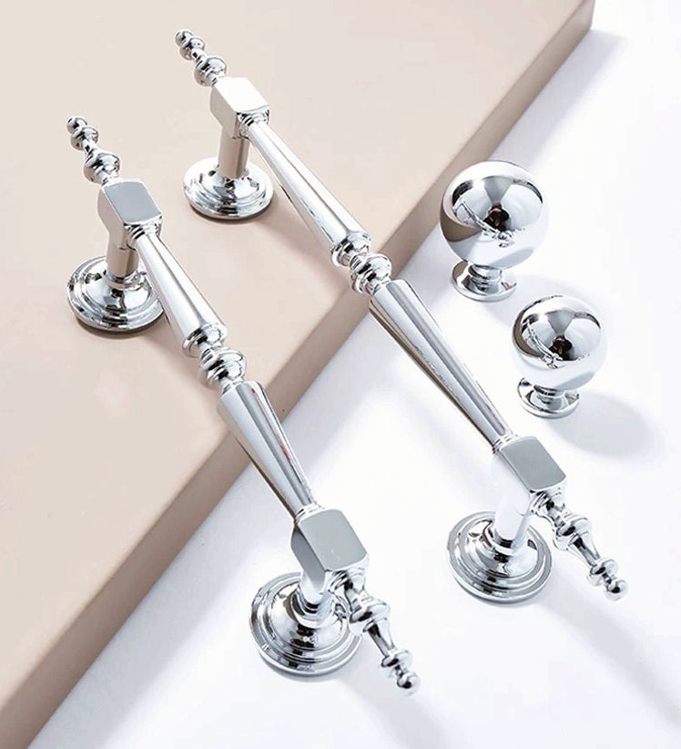 Polished Chrome Brass Cabinet Bar Handles, Ball Knobs, Contemporary Kitchen Hardware