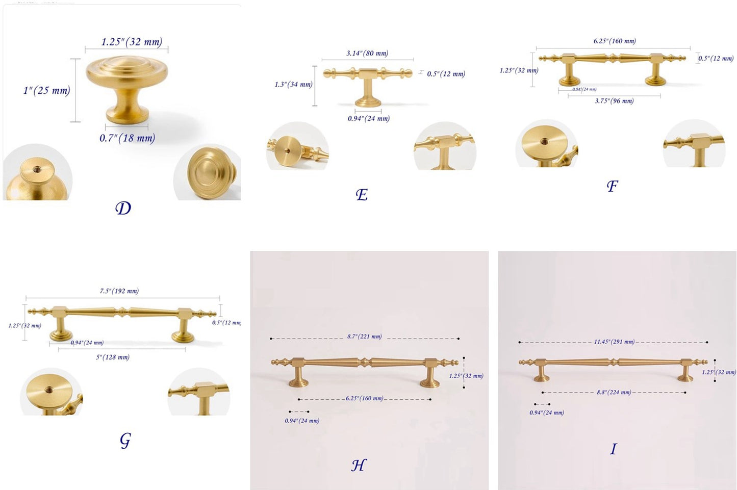 Brass Cabinet Bar Handles, Ball Knobs, Kitchen Hardware