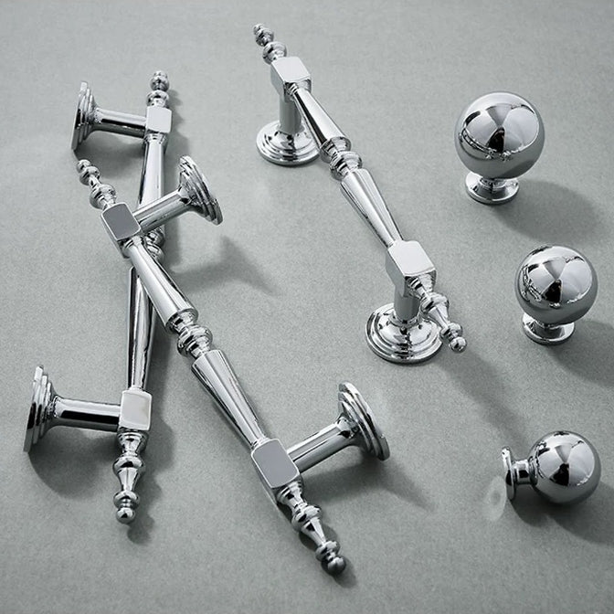 Polished Chrome Brass Cabinet Bar Handles, Ball Knobs, Contemporary Kitchen Hardware