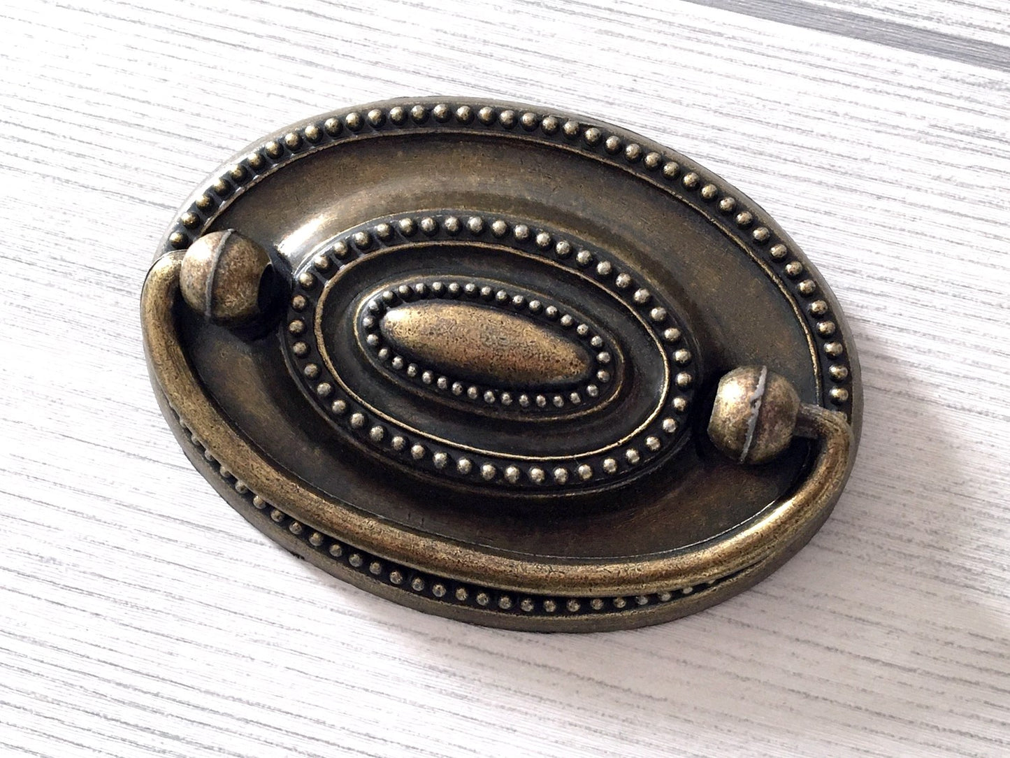 2.25" Drop Bail Drawer Pulls, Vintage Style, Dark Antique Bronze, Oval Backplate