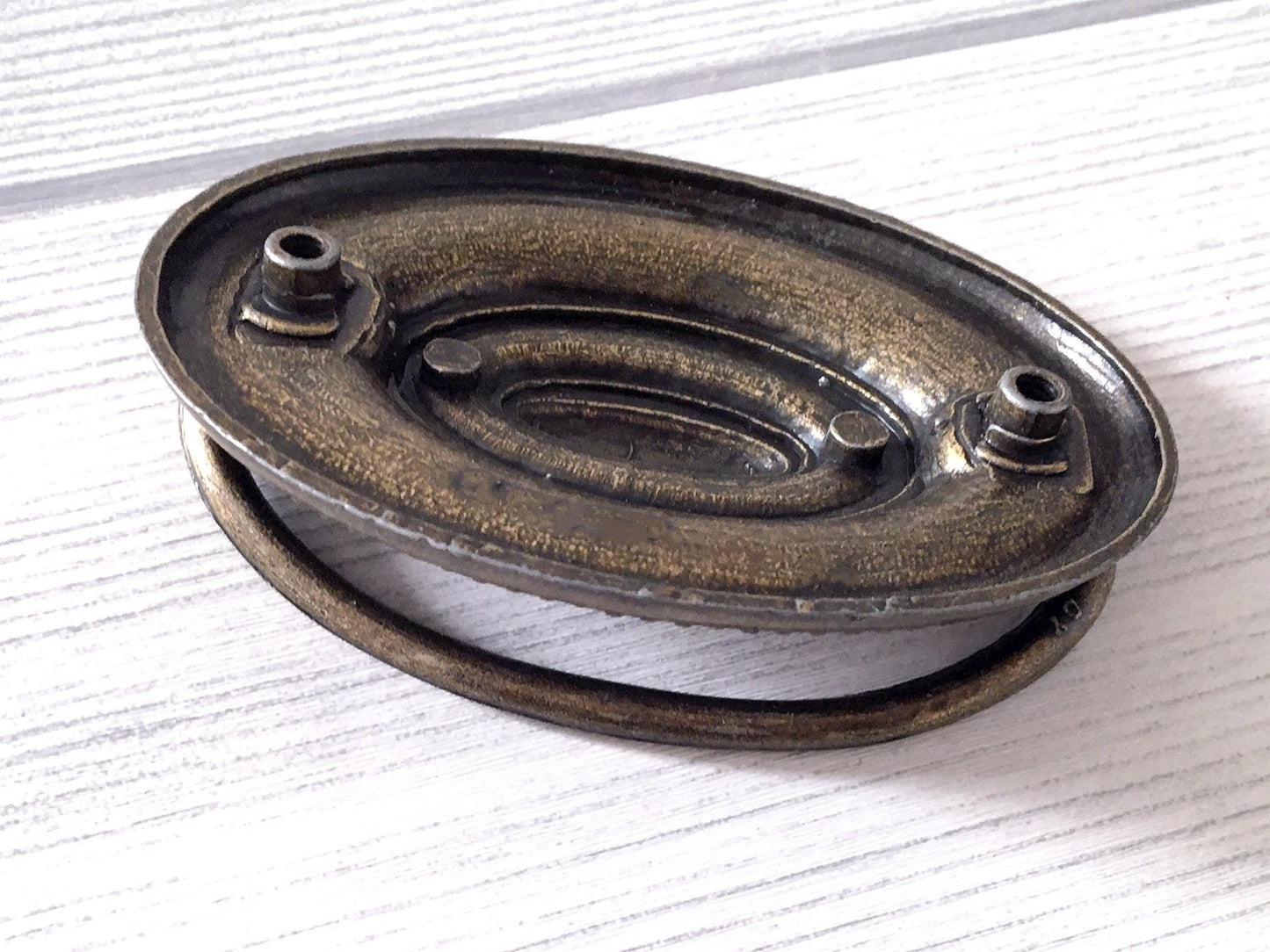 2.25" Drop Bail Drawer Pulls, Vintage Style, Dark Antique Bronze, Oval Backplate
