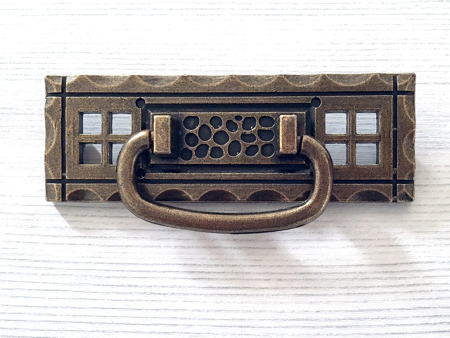 3.25" Antique Bronze Drop Bail Drawer Pull with Backplate, Vintage Style