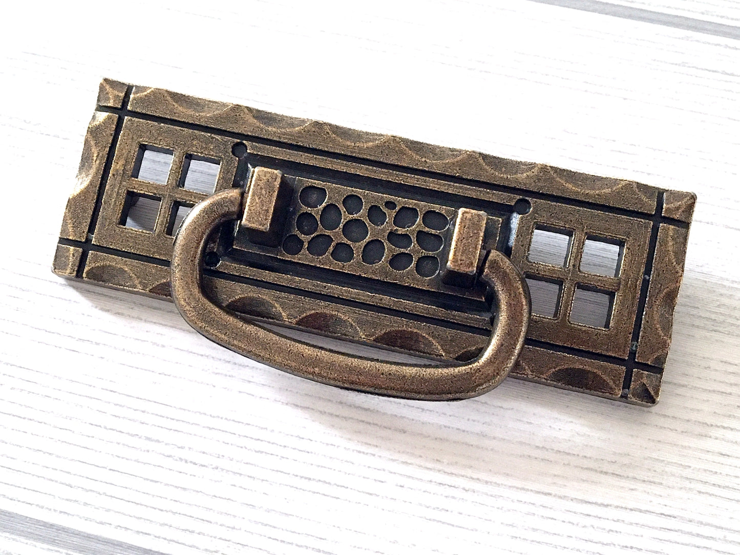 3.25" Antique Bronze Drop Bail Drawer Pull with Backplate, Vintage Style