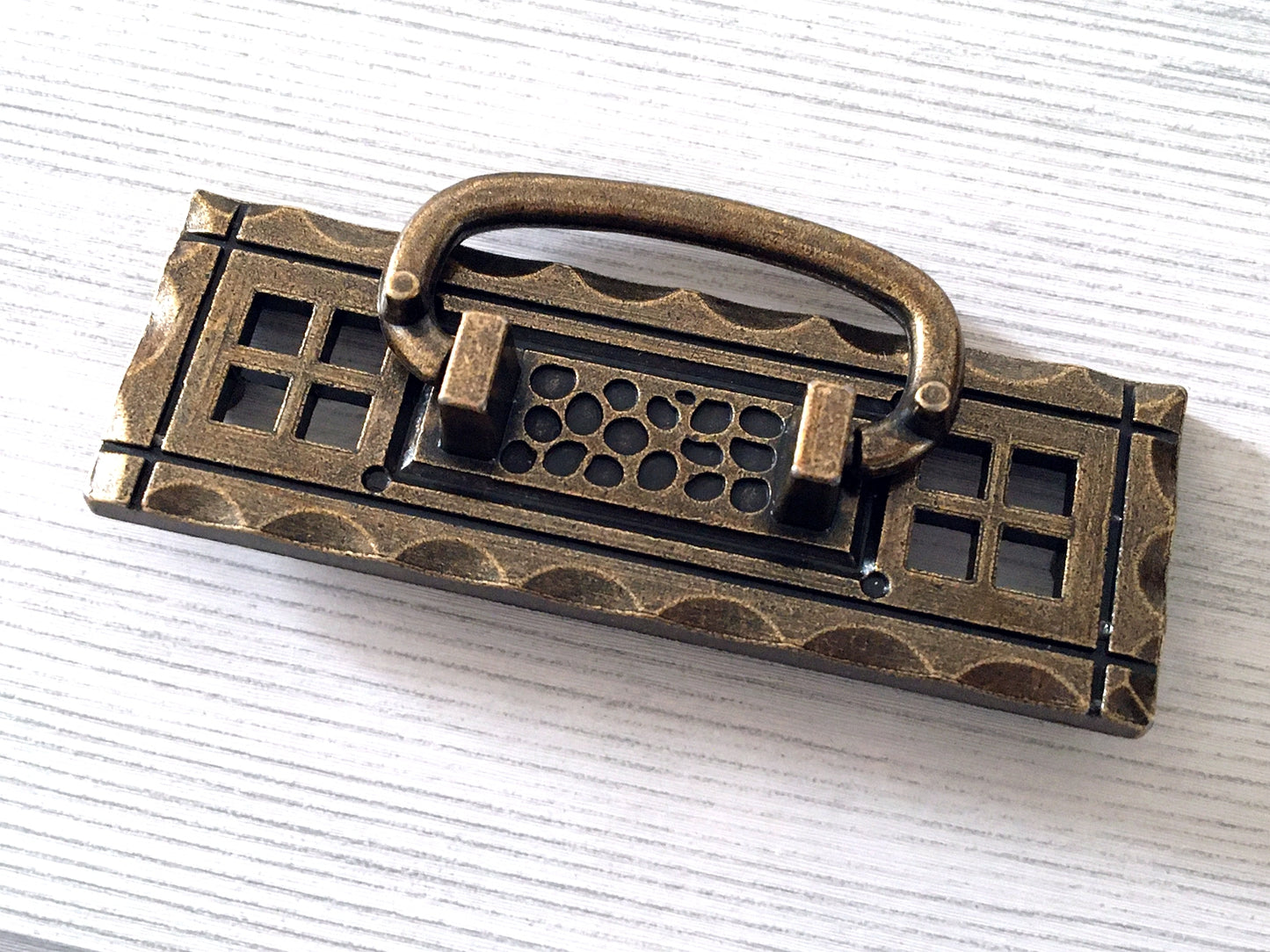 3.25" Antique Bronze Drop Bail Drawer Pull with Backplate, Vintage Style