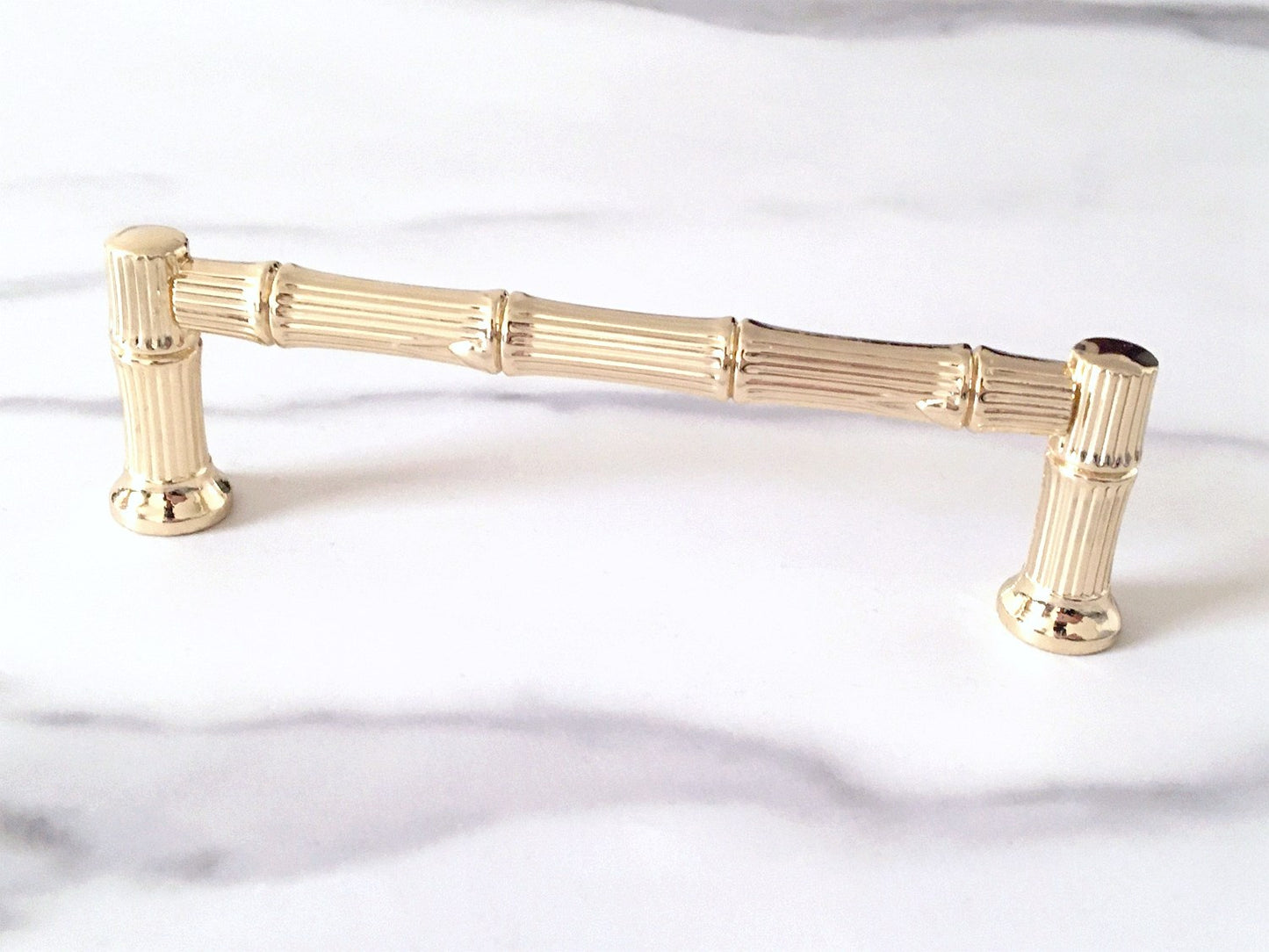 Bamboo Drawer Handles, Polished Gold, Kitchen Cabinet Hardware, 3.75" 5" 7.5" Centers