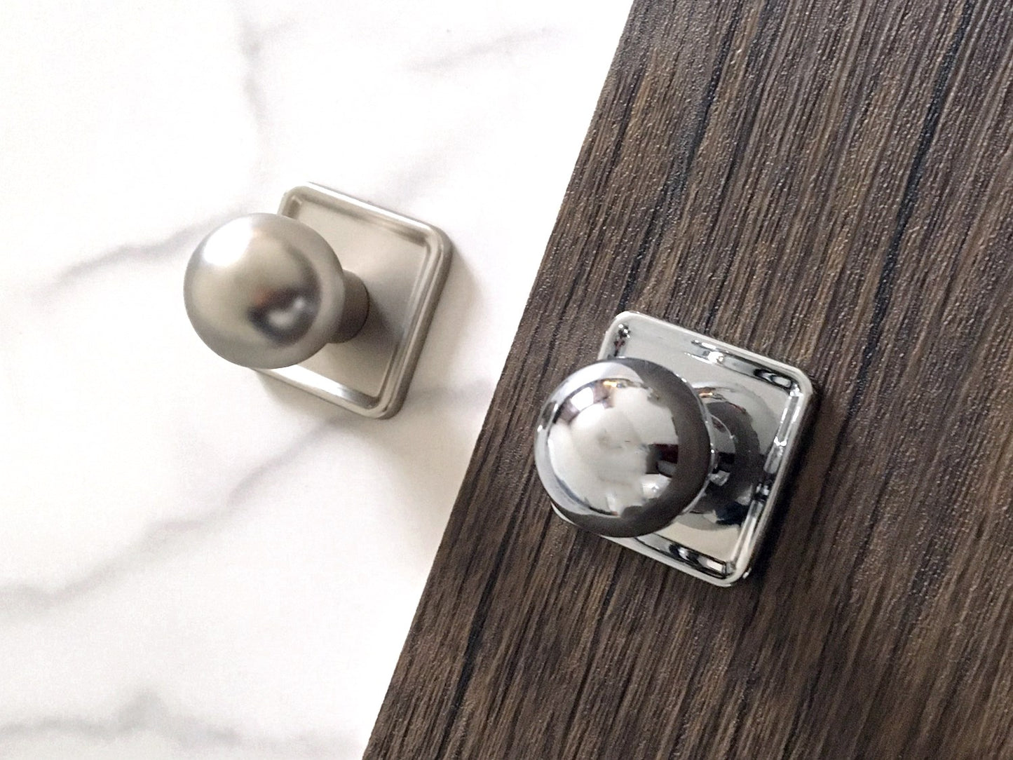 Drawer Ball Knob w. Square Plate, Sphere Cabinet Pull, Nickel Polished Chrome, Modern Kitchen Hardware