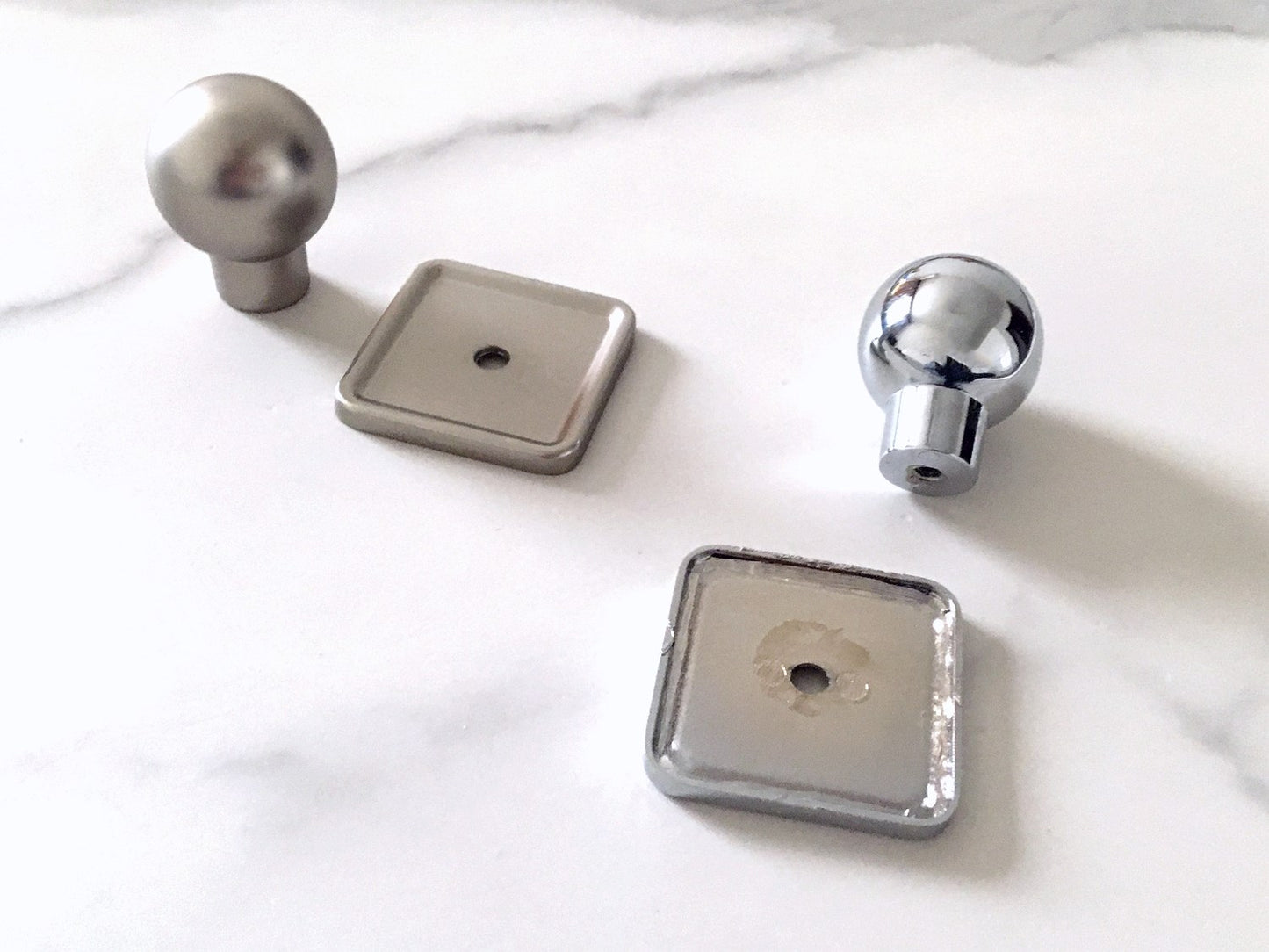 Drawer Ball Knob w. Square Plate, Sphere Cabinet Pull, Nickel Polished Chrome, Modern Kitchen Hardware