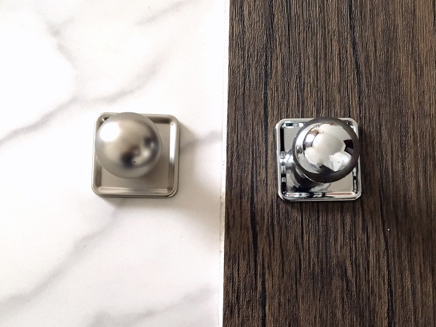 Drawer Ball Knob w. Square Plate, Sphere Cabinet Pull, Nickel Polished Chrome, Modern Kitchen Hardware