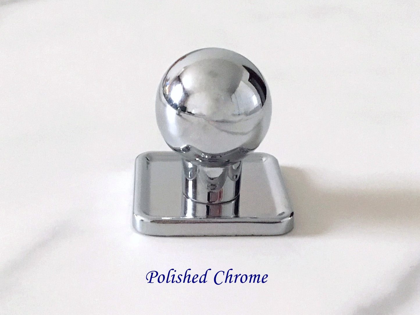 Drawer Ball Knob w. Square Plate, Sphere Cabinet Pull, Nickel Polished Chrome, Modern Kitchen Hardware