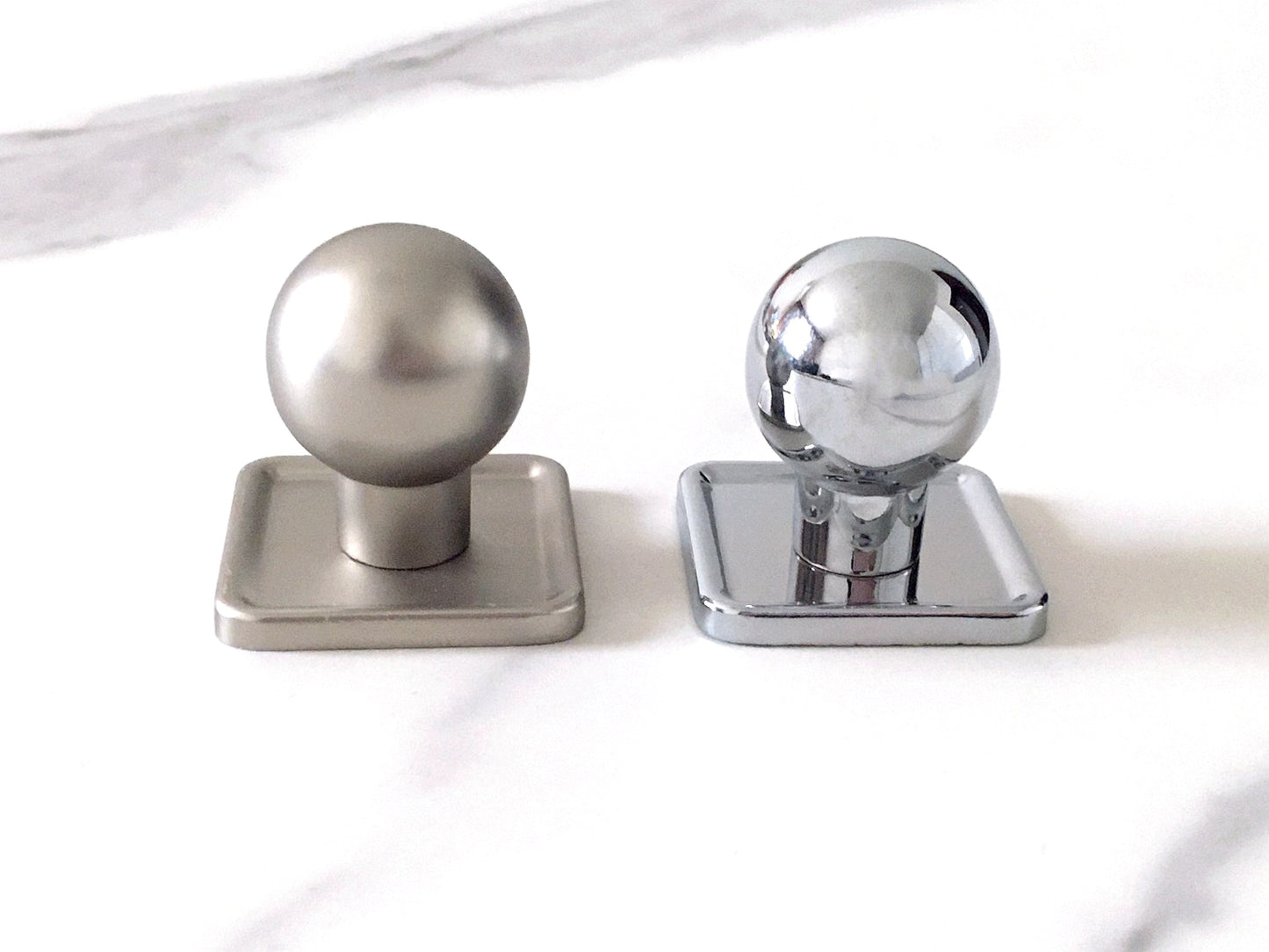 Drawer Ball Knob w. Square Plate, Sphere Cabinet Pull, Nickel Polished Chrome, Modern Kitchen Hardware