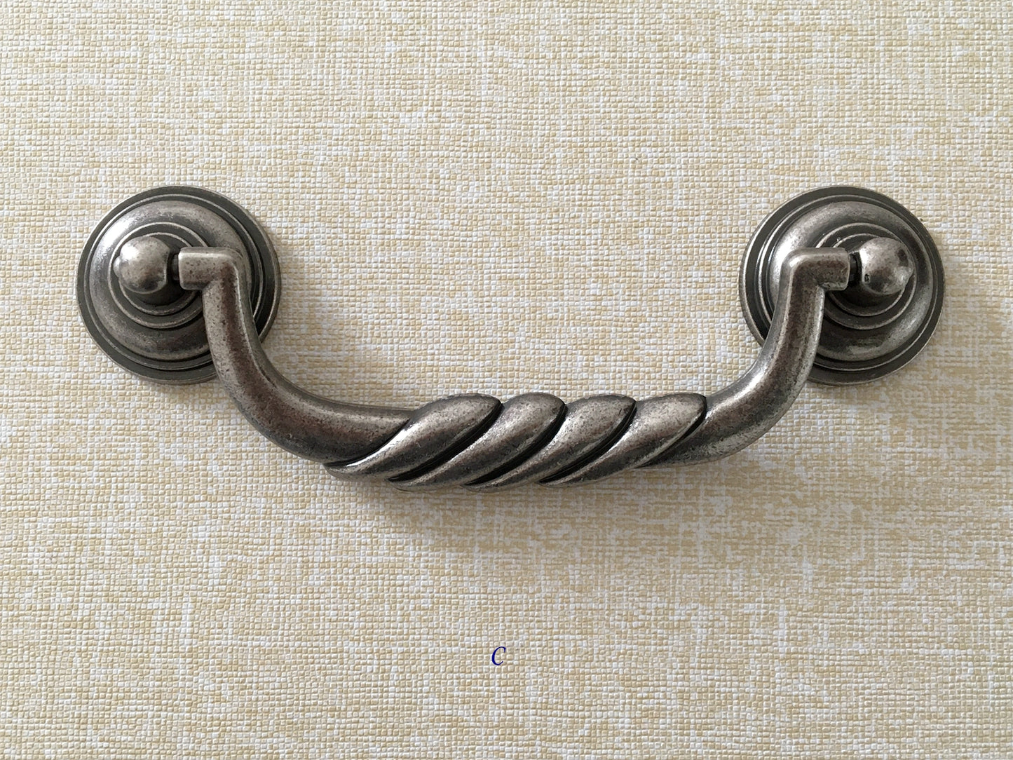 4.5" Bail Drawer Pull Handles, Antique Pewter, Round Knob and Drop Ring