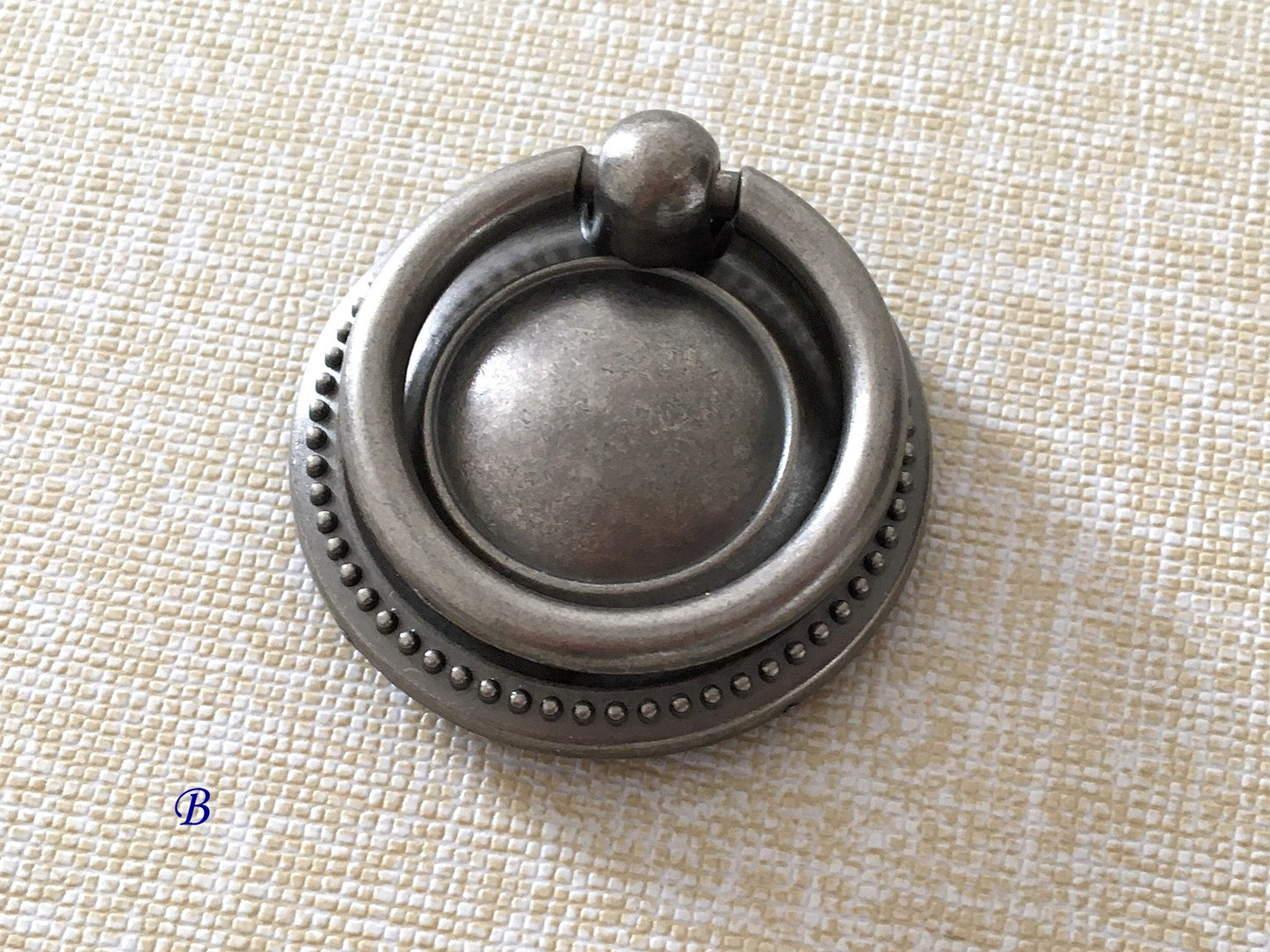 4.5" Bail Drawer Pull Handles, Antique Pewter, Round Knob and Drop Ring