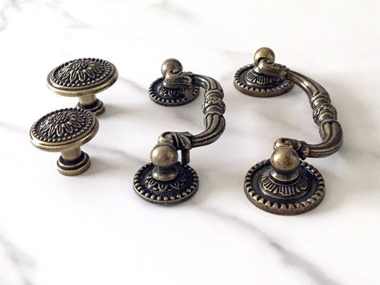 2.5" 3" Bail Drawer Pulls Drop Handle Antique Bronze Vintage Style
