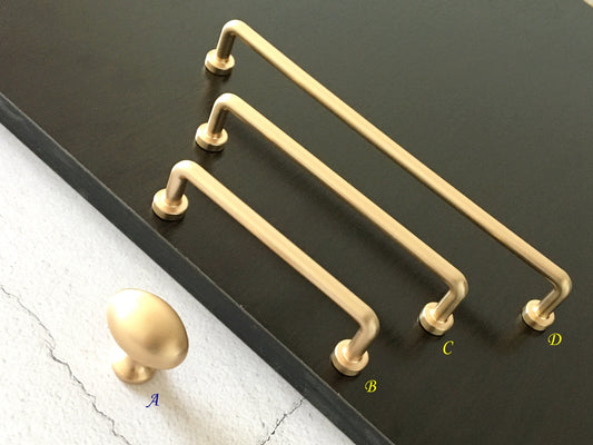 3.75" 5" 7.5" Brushed Gold Wire Cabinet Pulls, Egg Knob, Kitchen Hardware, Slim Simple