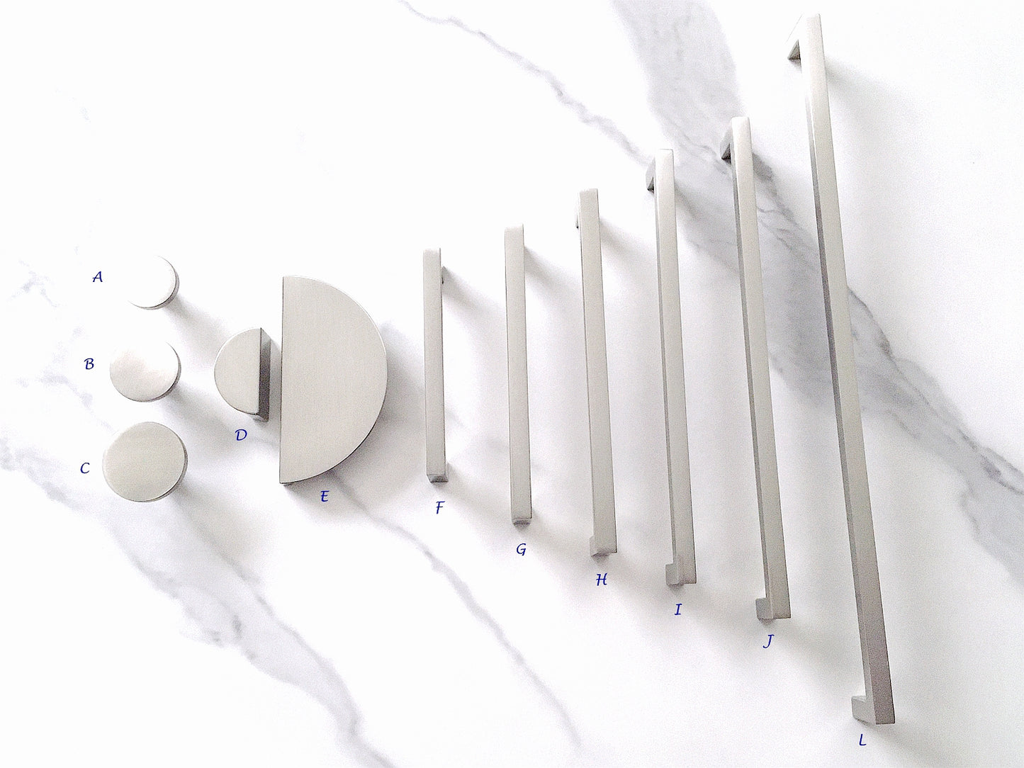 Nickel Slim Square Cabinet Handle, Half Moon Drawer Pull, Geometric Minimalist Kitchen Hardware